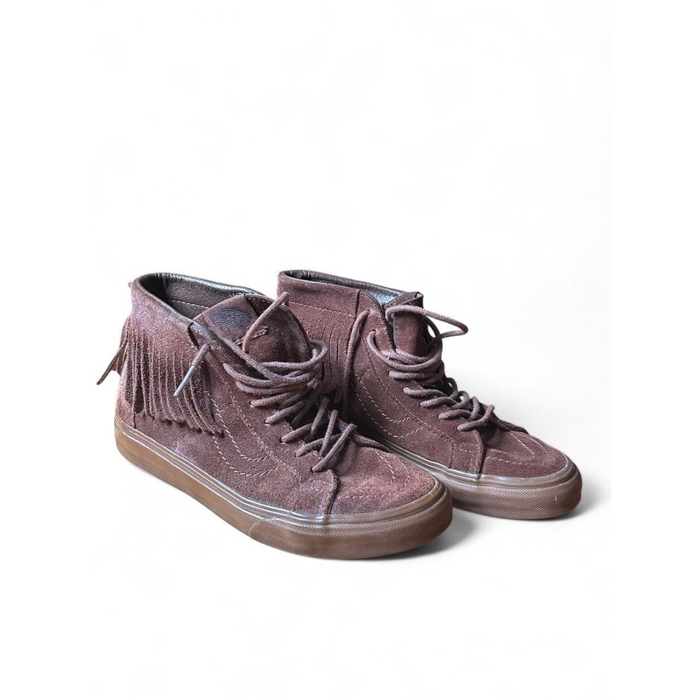 Vans Suede Fringe Sk8-Hi Sneakers Brown Boho Western Festival Beardfest Cozy 6.0